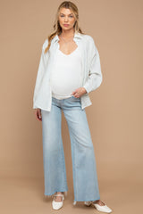 Light Blue Raw Hem Super Wide Leg Maternity Jeans