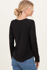 Black Flowy Round Hem Long Sleeve Top