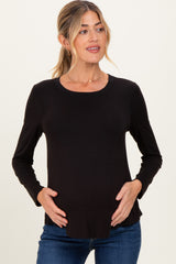 Black Flowy Round Hem Maternity Long Sleeve Top