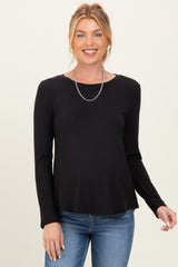 Black Flowy Round Hem Maternity Long Sleeve Top