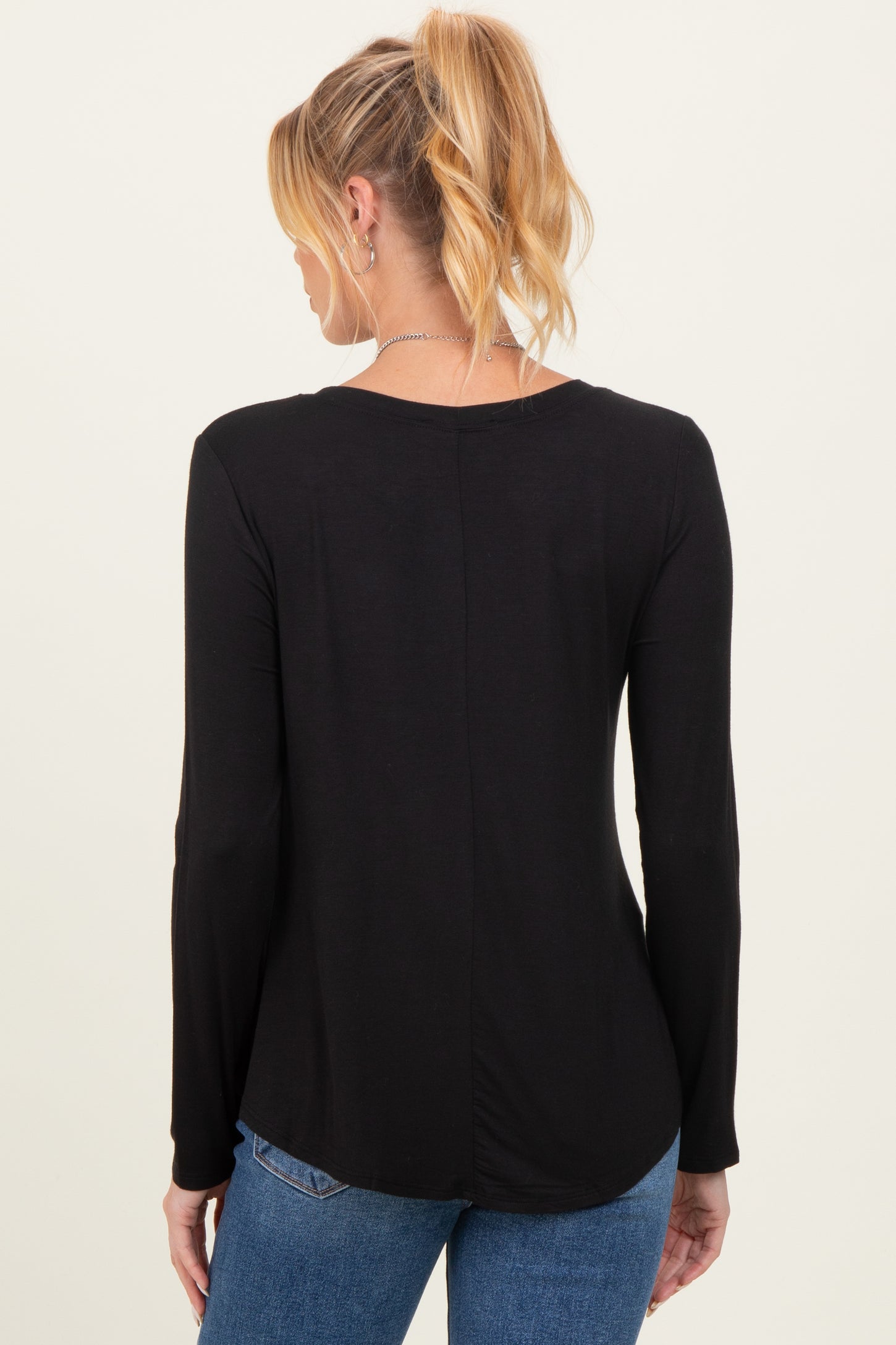 Black Flowy Round Hem Maternity Long Sleeve Top