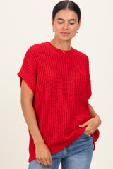 Red Short Sleeve Round Neck Maternity Sweater