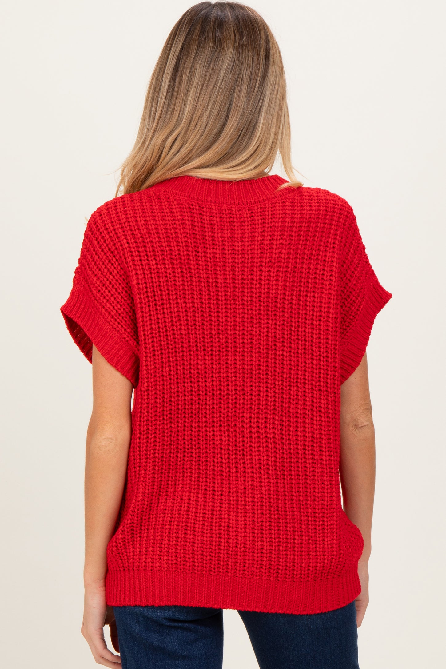 Red Short Sleeve Round Neck Maternity Sweater