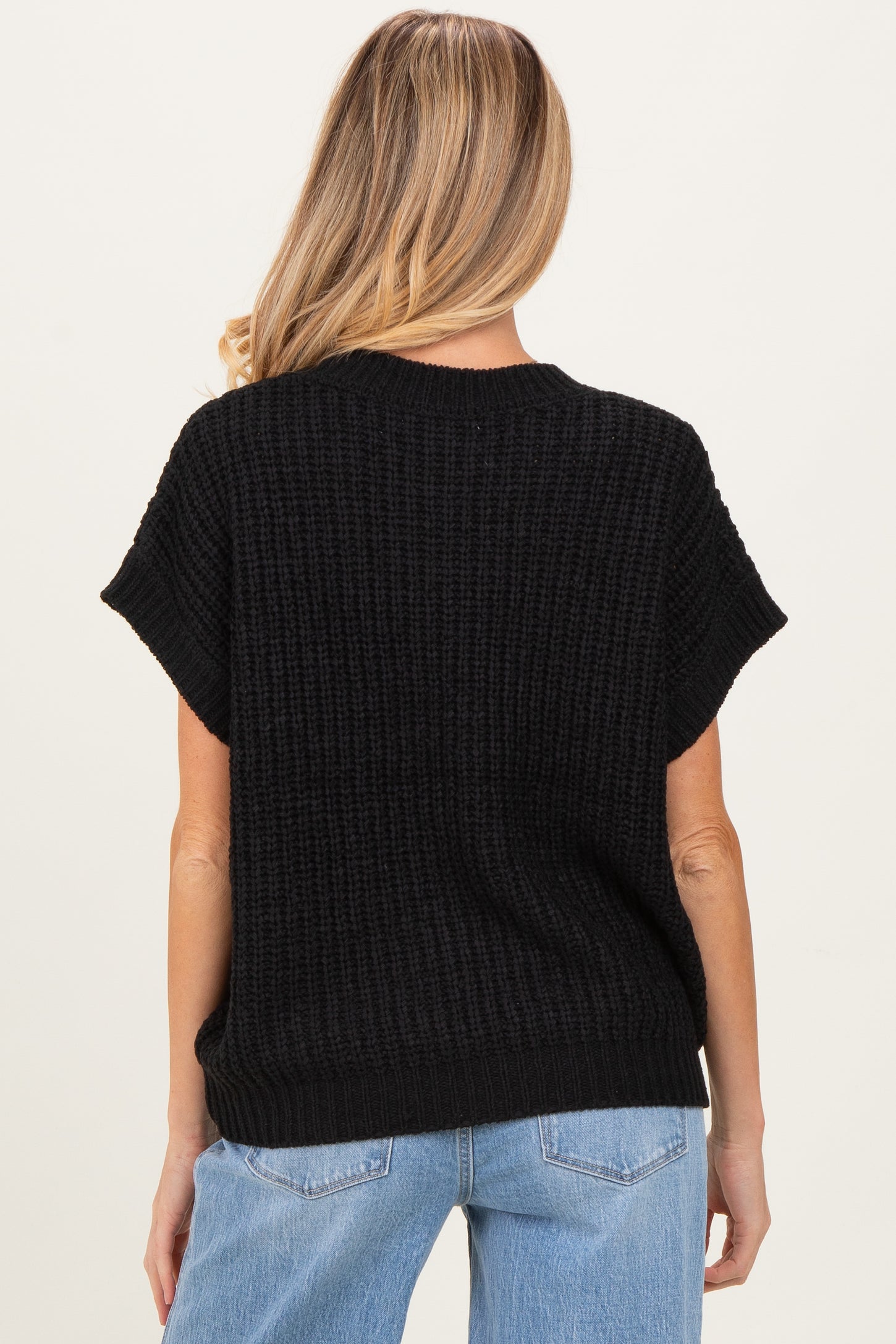 Black Short Sleeve Round Neck Maternity Sweater