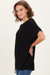 Black Short Sleeve Round Neck Sweater