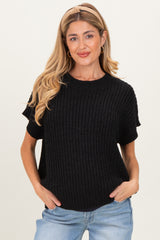 Black Short Sleeve Round Neck Maternity Sweater