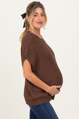 Brown Short Sleeve Round Neck Maternity Sweater