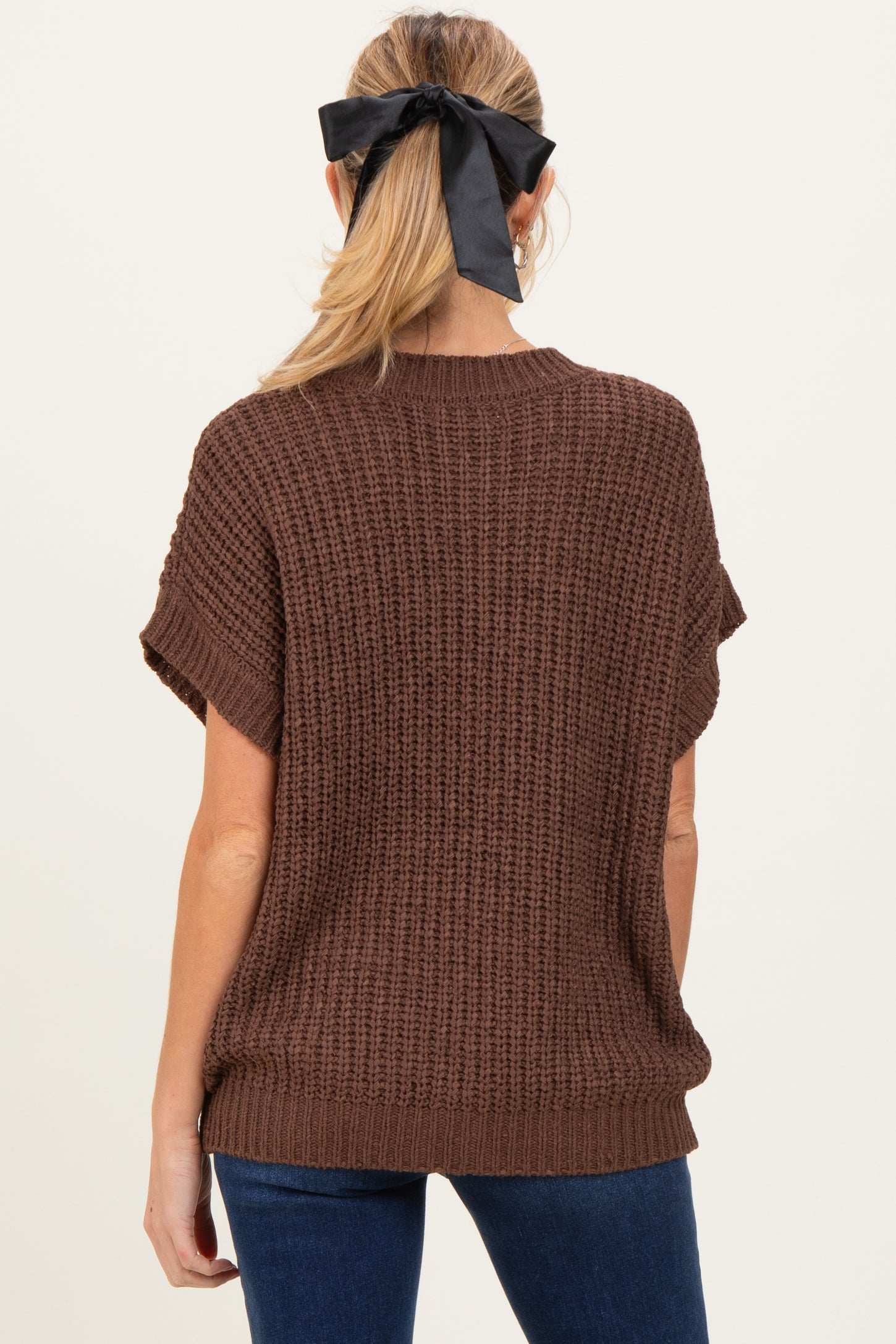 Brown Short Sleeve Round Neck Maternity Sweater