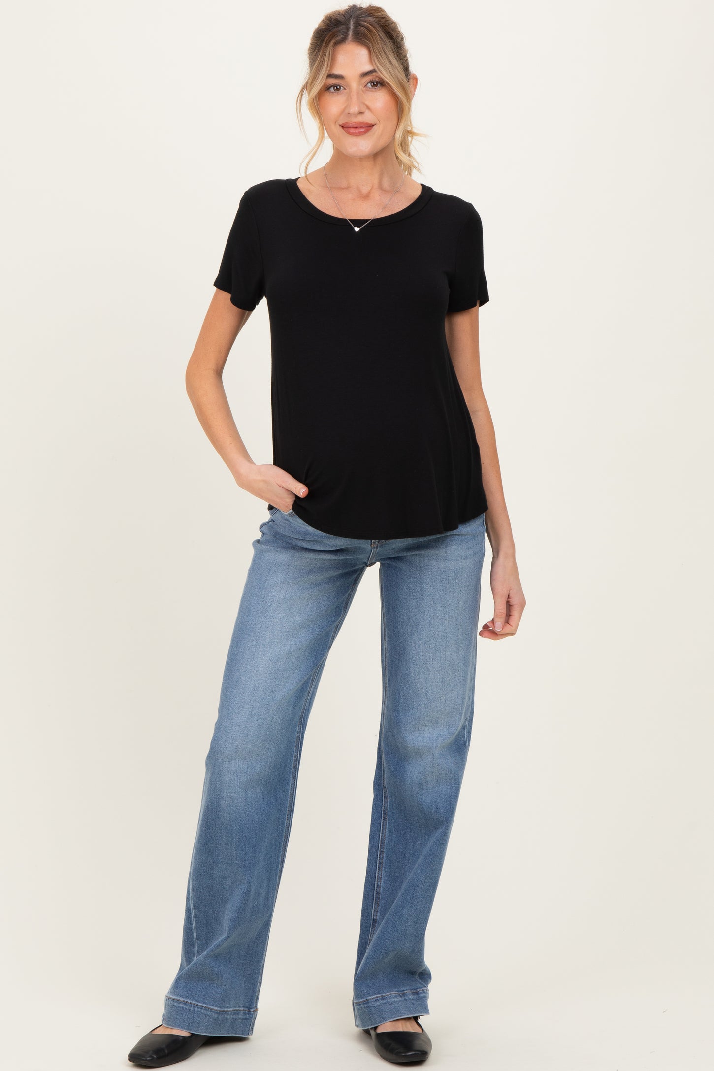 Blue Wide Hem Straight Leg Maternity Jeans