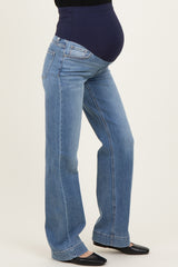Blue Wide Hem Straight Leg Maternity Jeans