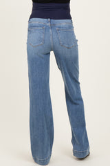 Blue Wide Hem Straight Leg Maternity Jeans