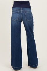 Navy Dark Wash Wide Leg Maternity Jeans