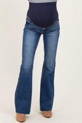 Navy Raw Hem Maternity Flare Jeans