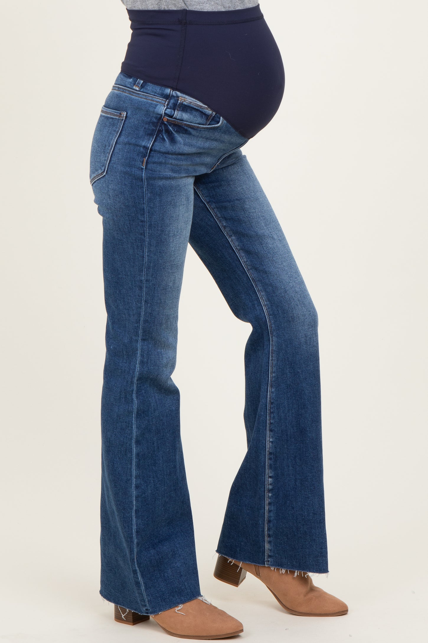 Navy Raw Hem Maternity Flare Jeans