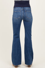 Navy Raw Hem Maternity Flare Jeans