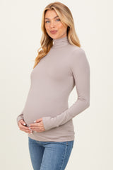 Taupe Maternity Mock Neck Top
