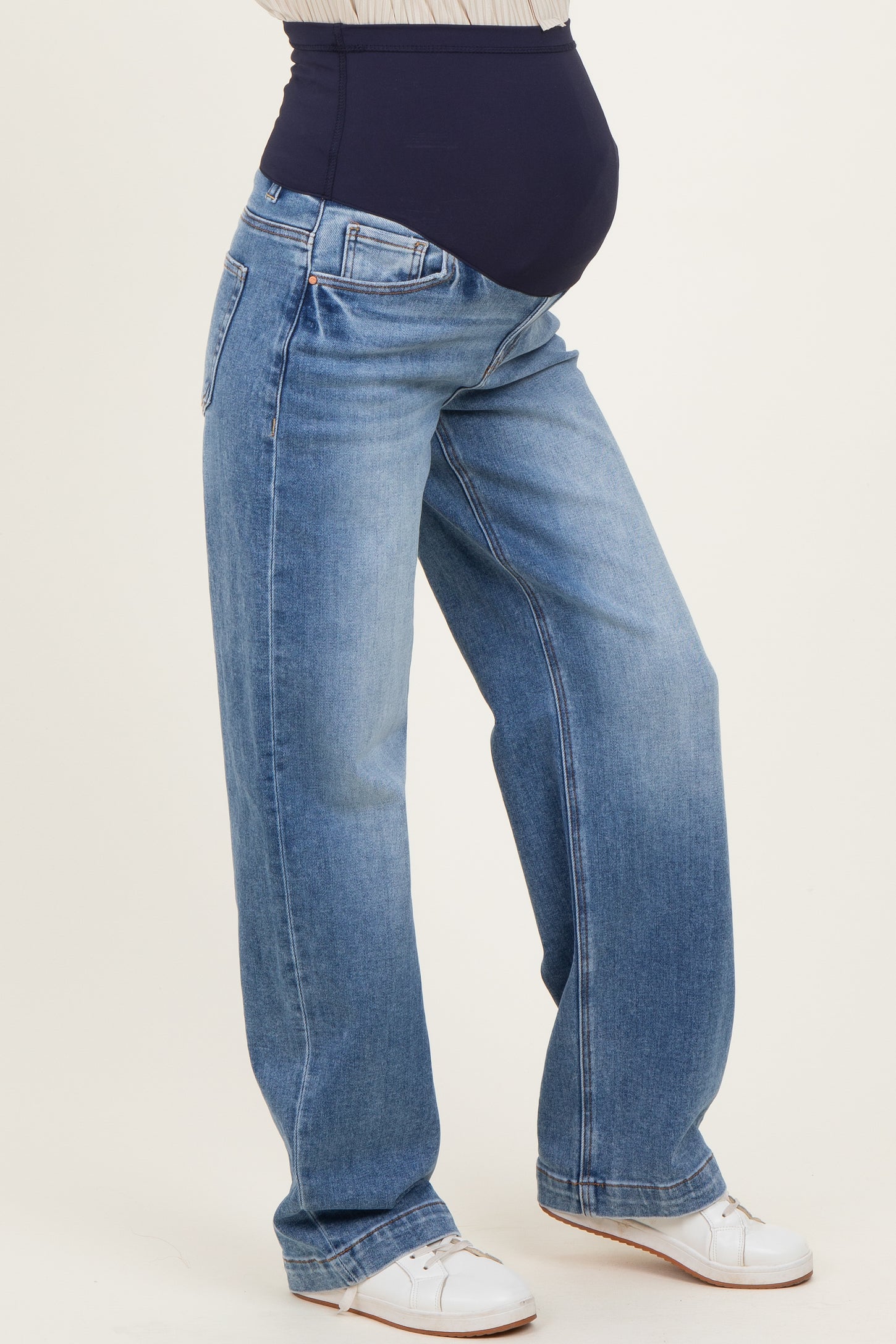 Blue Medium Wash Baggy Straight Leg Maternity Jeans