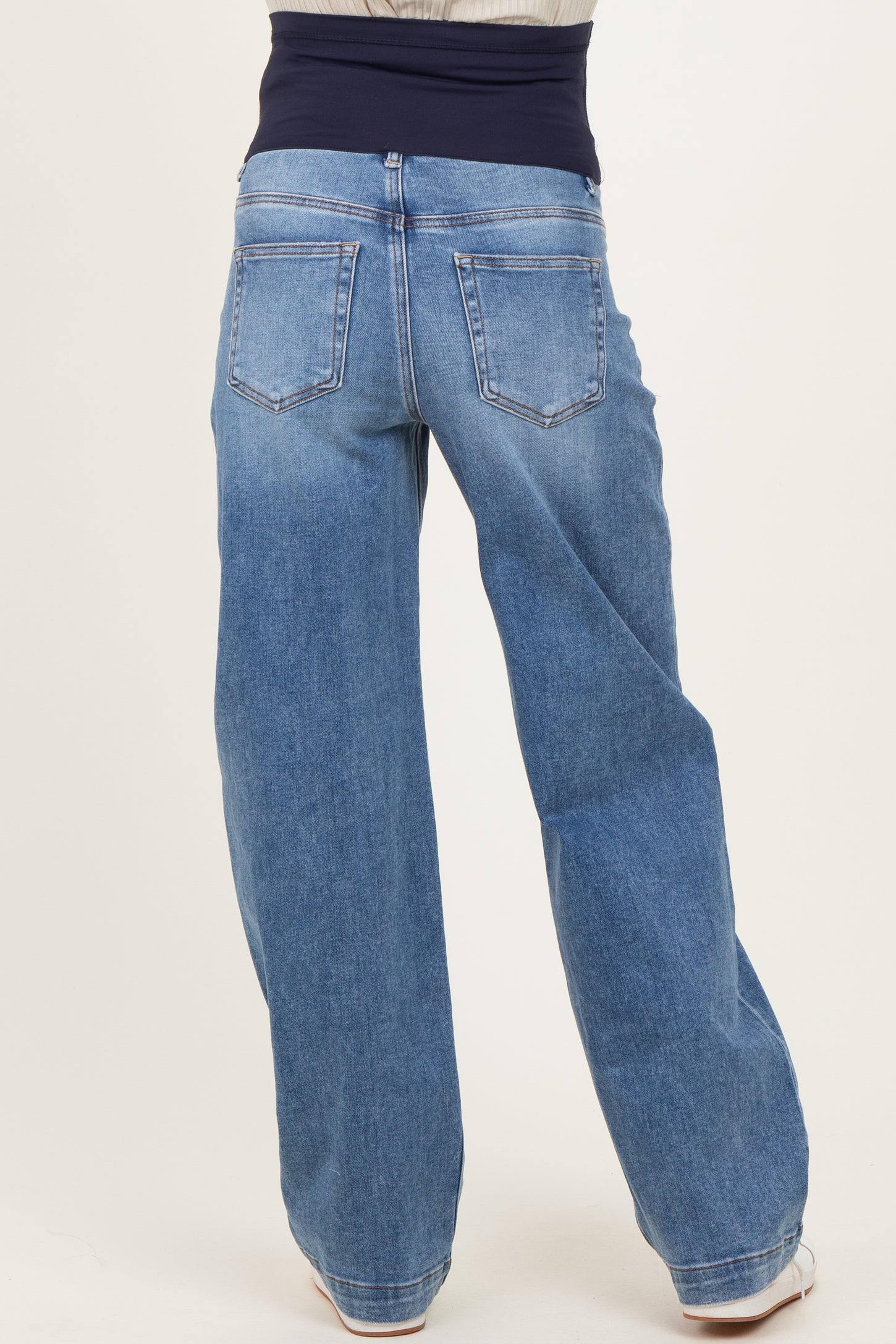 Blue Medium Wash Baggy Straight Leg Maternity Jeans