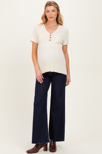 Navy Metallic Finish Palazzo Wide Leg Maternity Jeans