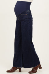 Navy Metallic Finish Palazzo Wide Leg Maternity Jeans