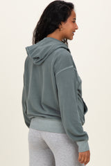 Dusty Jade Soft Fleece Maternity Pocket Hoodie