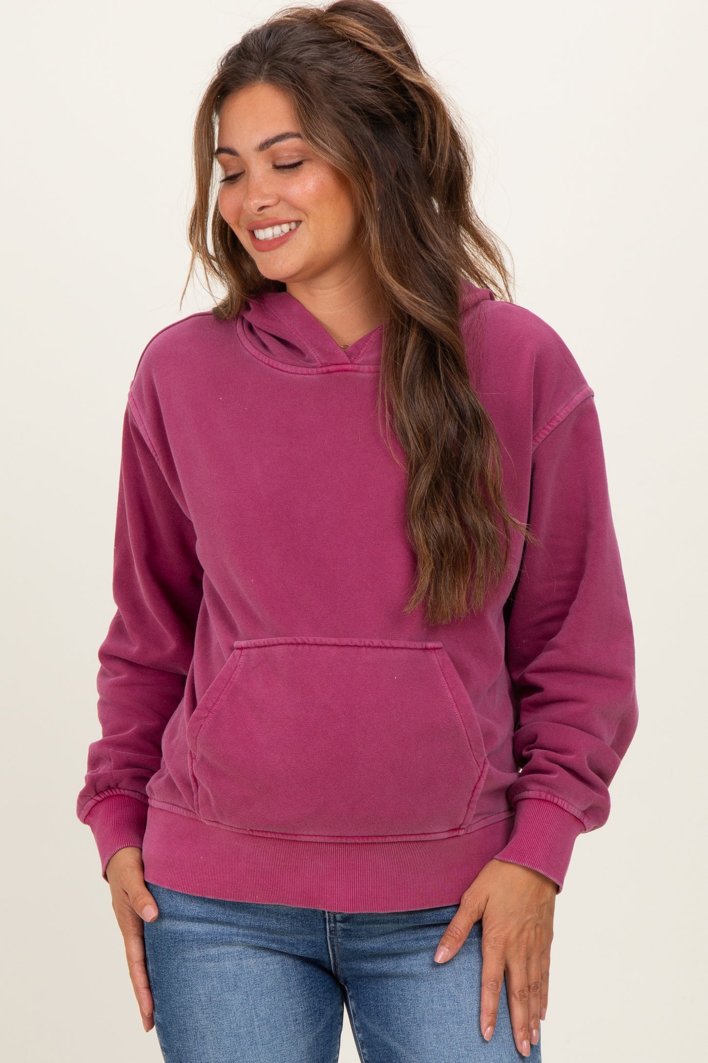 Wine Soft Fleece Maternity Pocket Hoodie