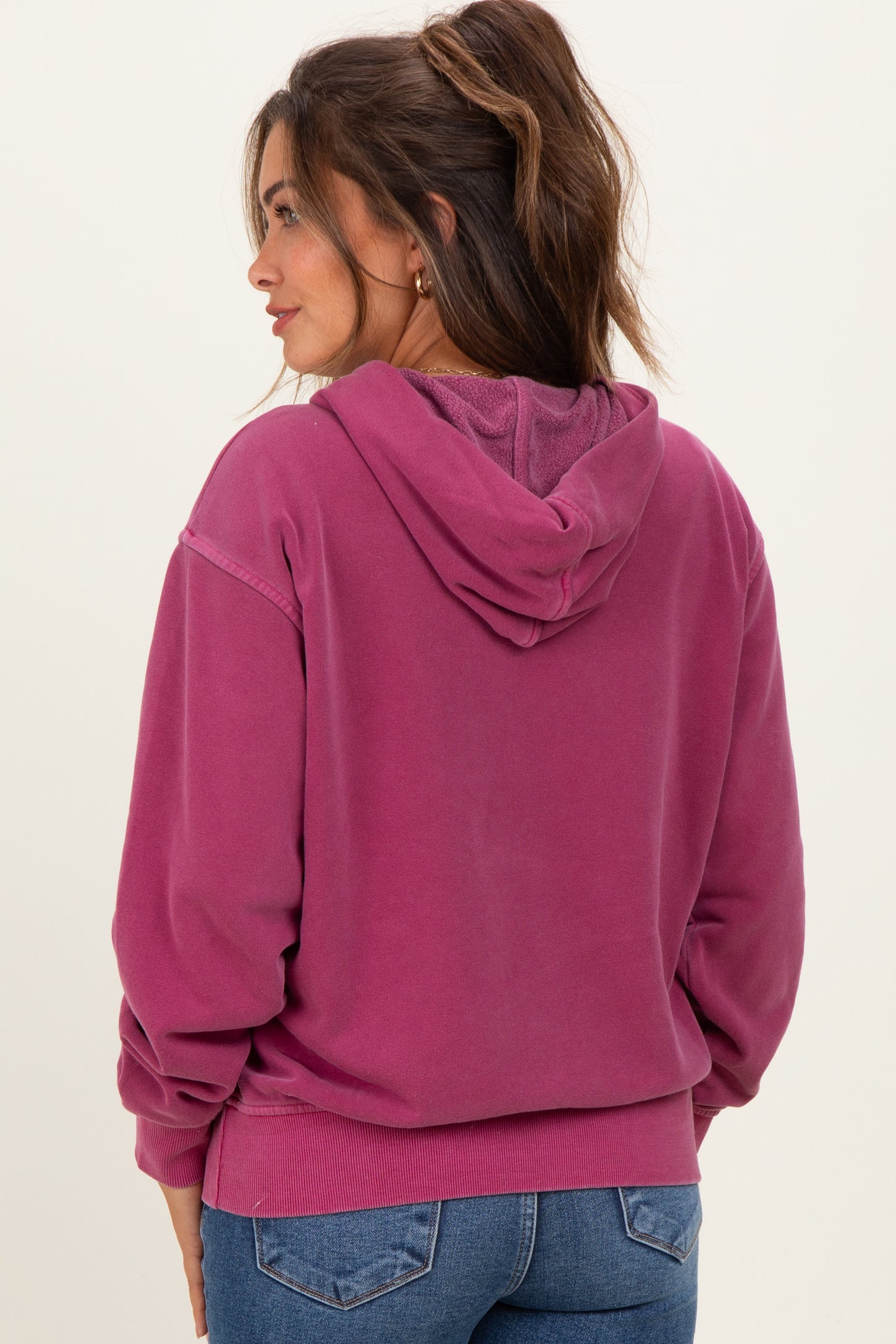 Wine Soft Fleece Maternity Pocket Hoodie