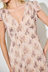 Peach Abstract Print Ruffle Trim Maxi Dress