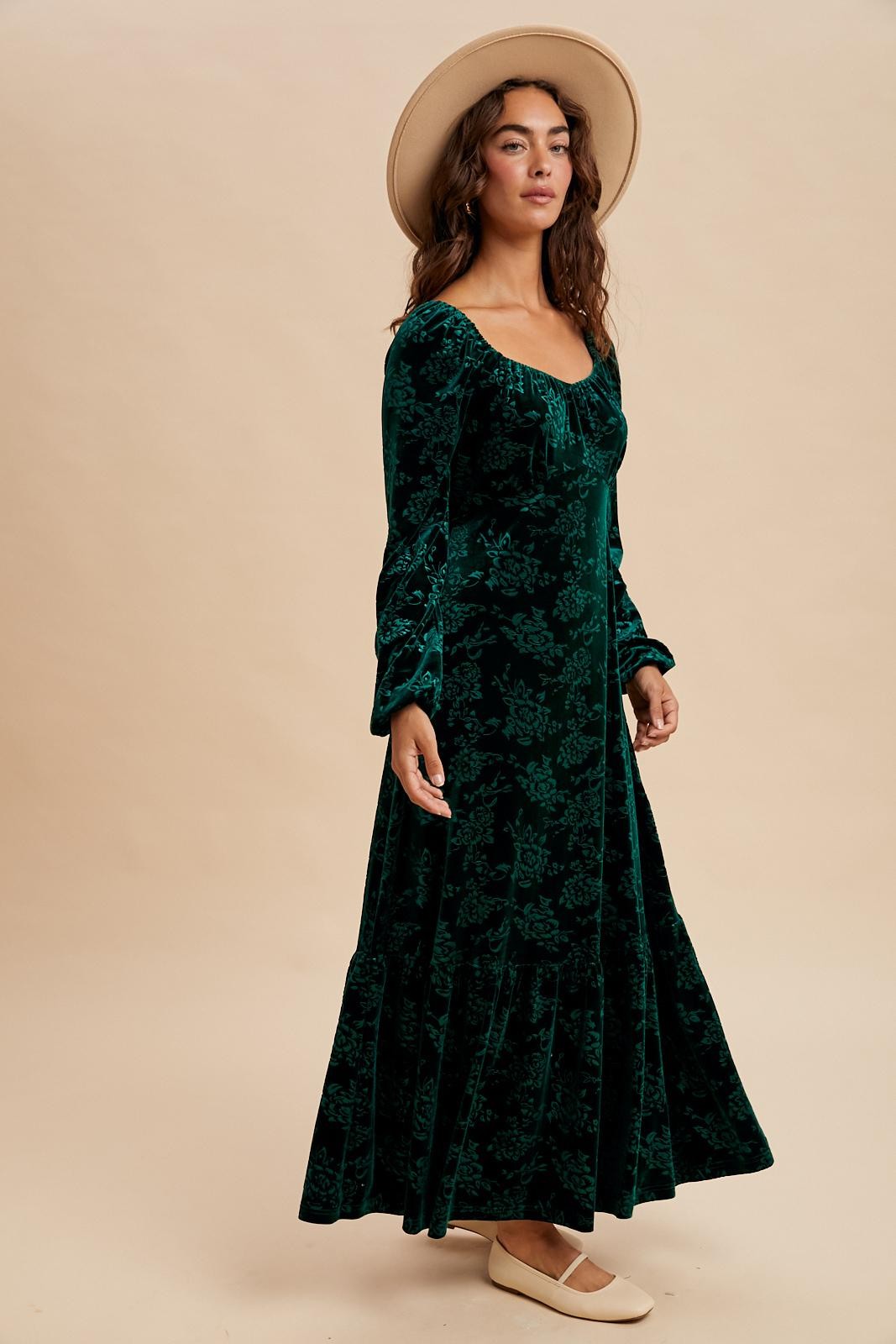 Emerald Green Velvet Jacquard Floral Maxi Dress PinkBlush Emerald Green Velvet Jacquard Floral Maxi Dress PinkBlush