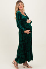 Emerald Green Velvet Jacquard Floral Maternity Maxi Dress