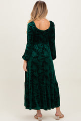 Emerald Green Velvet Jacquard Floral Maternity Maxi Dress