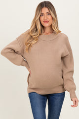 Light Mocha Wide Neck Drop Shoulder Maternity Sweater
