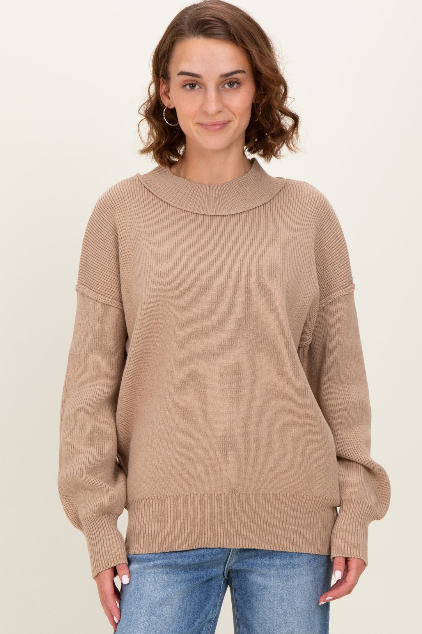 Light Mocha Wide Neck Drop Shoulder Maternity Sweater