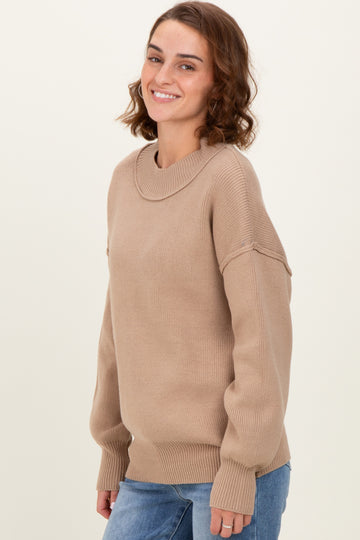 Light Mocha Wide Neck Drop Shoulder Sweater