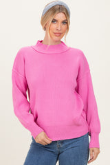 Pink Wide Neck Drop Shoulder Sweater