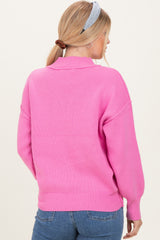 Pink Wide Neck Drop Shoulder Sweater