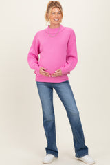 Pink Wide Neck Drop Shoulder Maternity Sweater