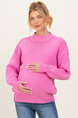 Pink Wide Neck Drop Shoulder Maternity Sweater