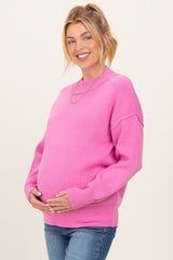 Pink Wide Neck Drop Shoulder Maternity Sweater