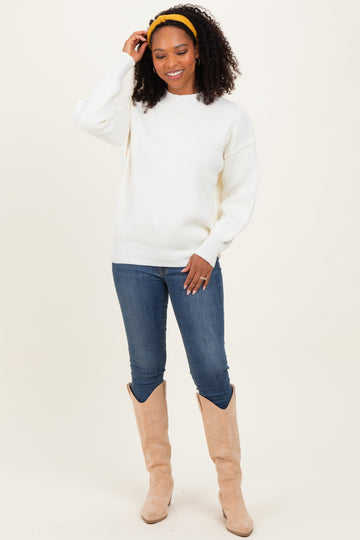 Ivory Wide Neck Drop Shoulder Sweater