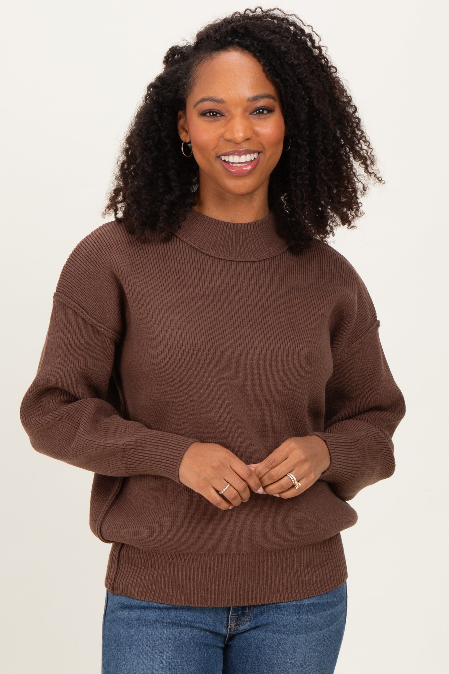 Brown Wide Neck Drop Shoulder Maternity Sweater