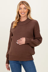 Brown Wide Neck Drop Shoulder Maternity Sweater