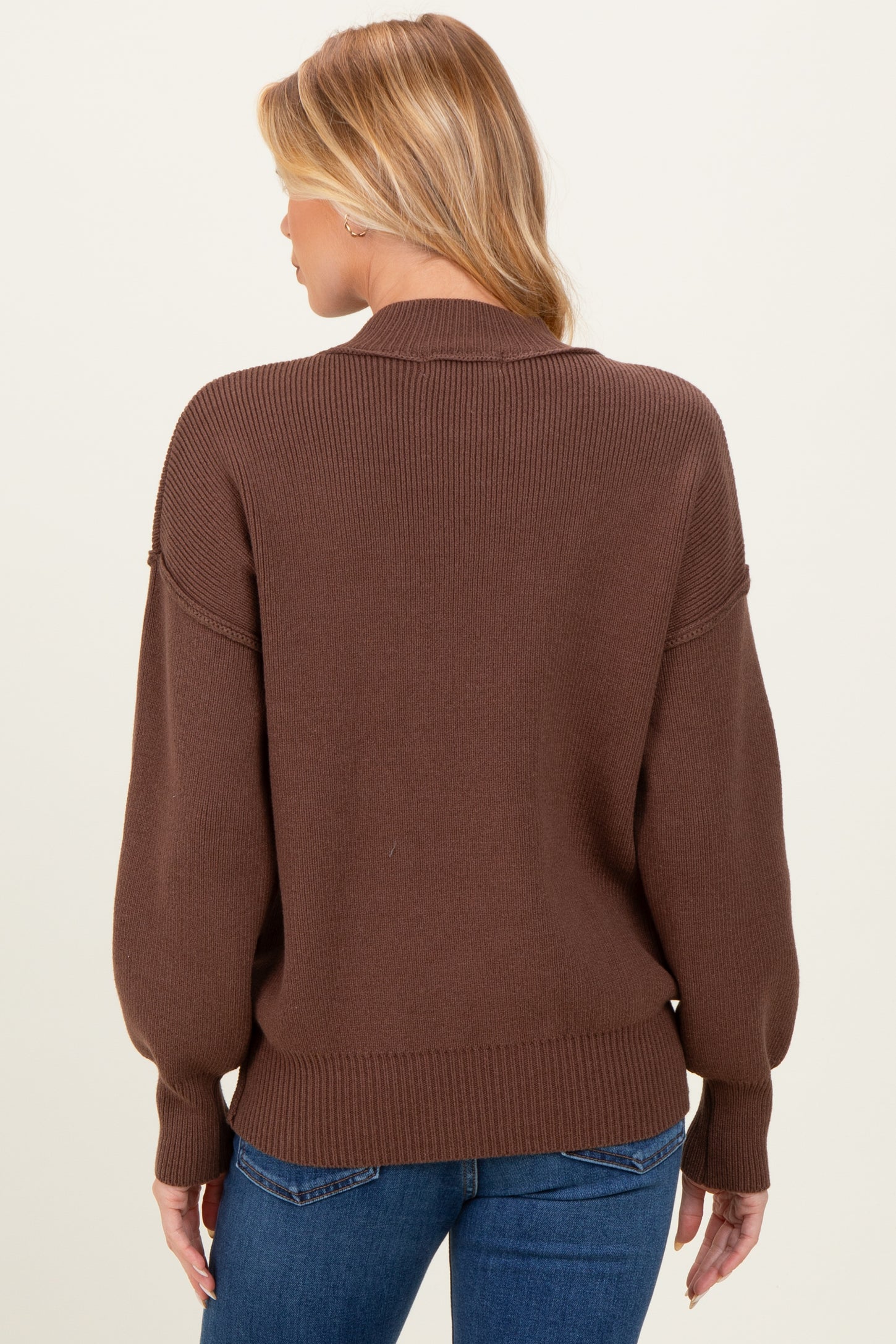 Brown Wide Neck Drop Shoulder Maternity Sweater