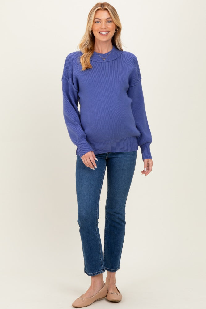 Purple Wide Neck Drop Shoulder Maternity Sweater