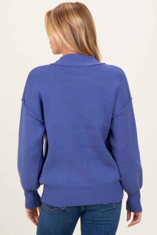 Purple Wide Neck Drop Shoulder Maternity Sweater