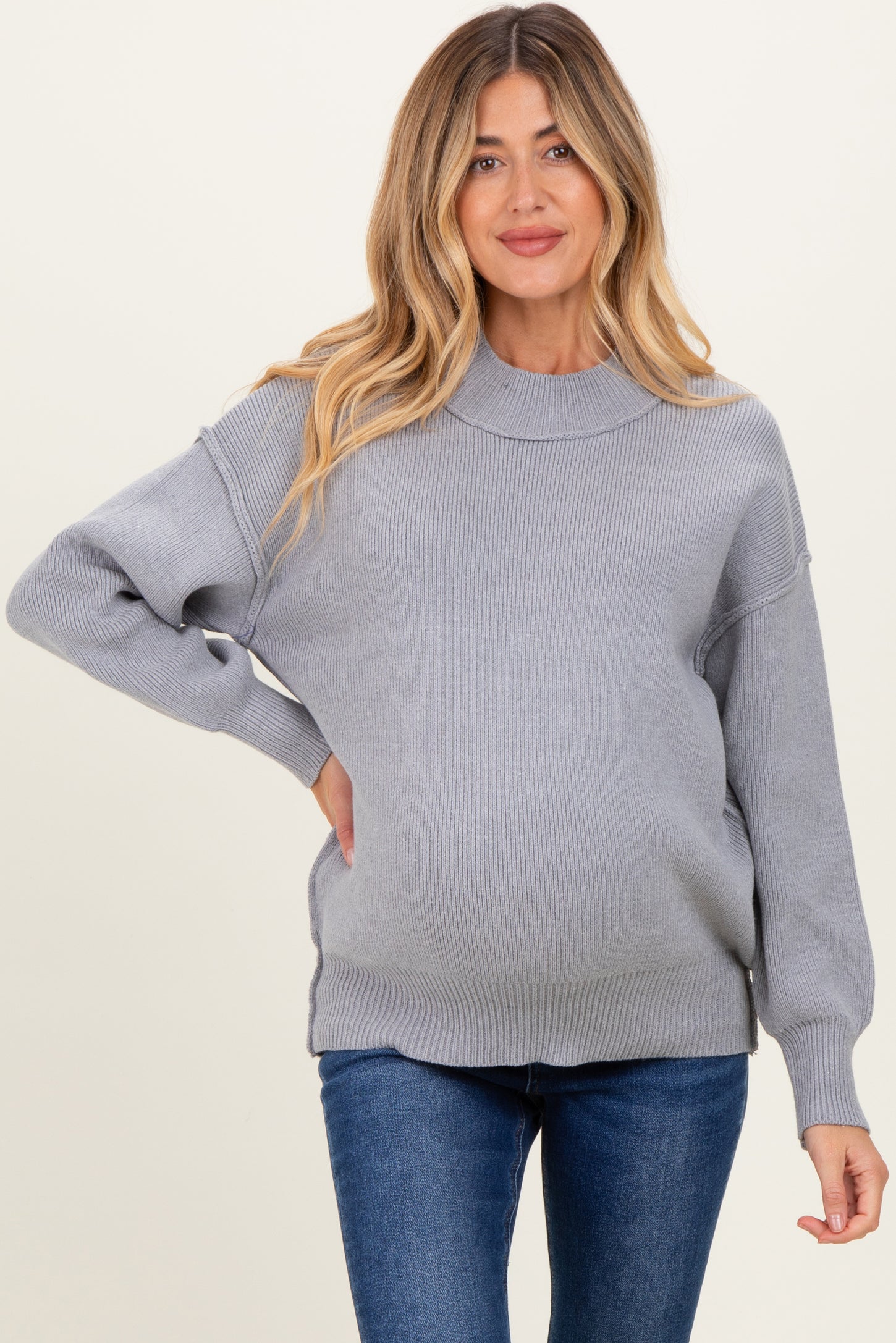 Grey Wide Neck Drop Shoulder Maternity Sweater