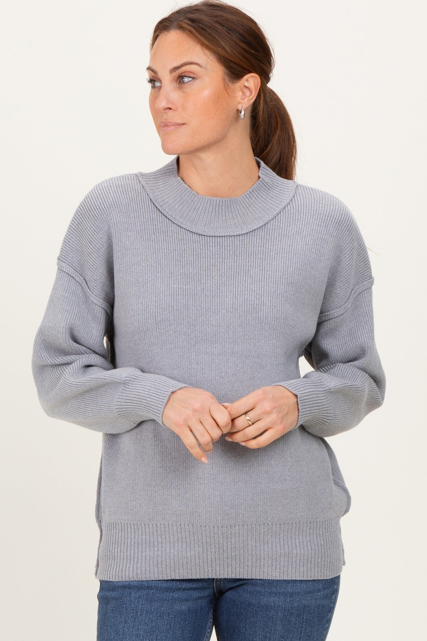 Grey Wide Neck Drop Shoulder Maternity Sweater