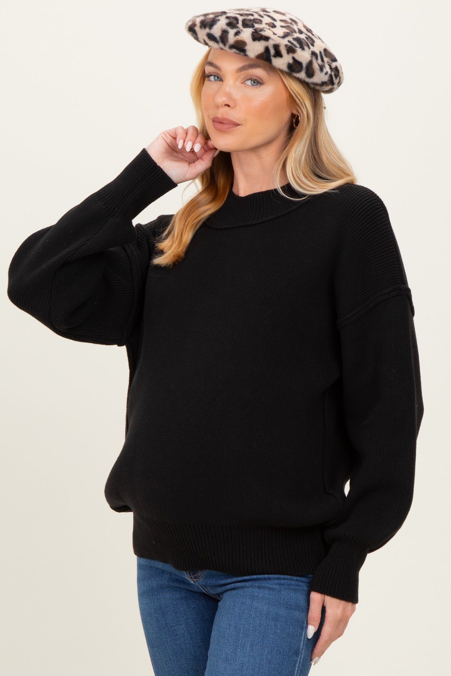 Black Wide Neck Drop Shoulder Maternity Sweater
