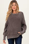 Brown Washed Side Slit Oversized Maternity Sweater