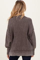 Brown Washed Side Slit Oversized Maternity Sweater